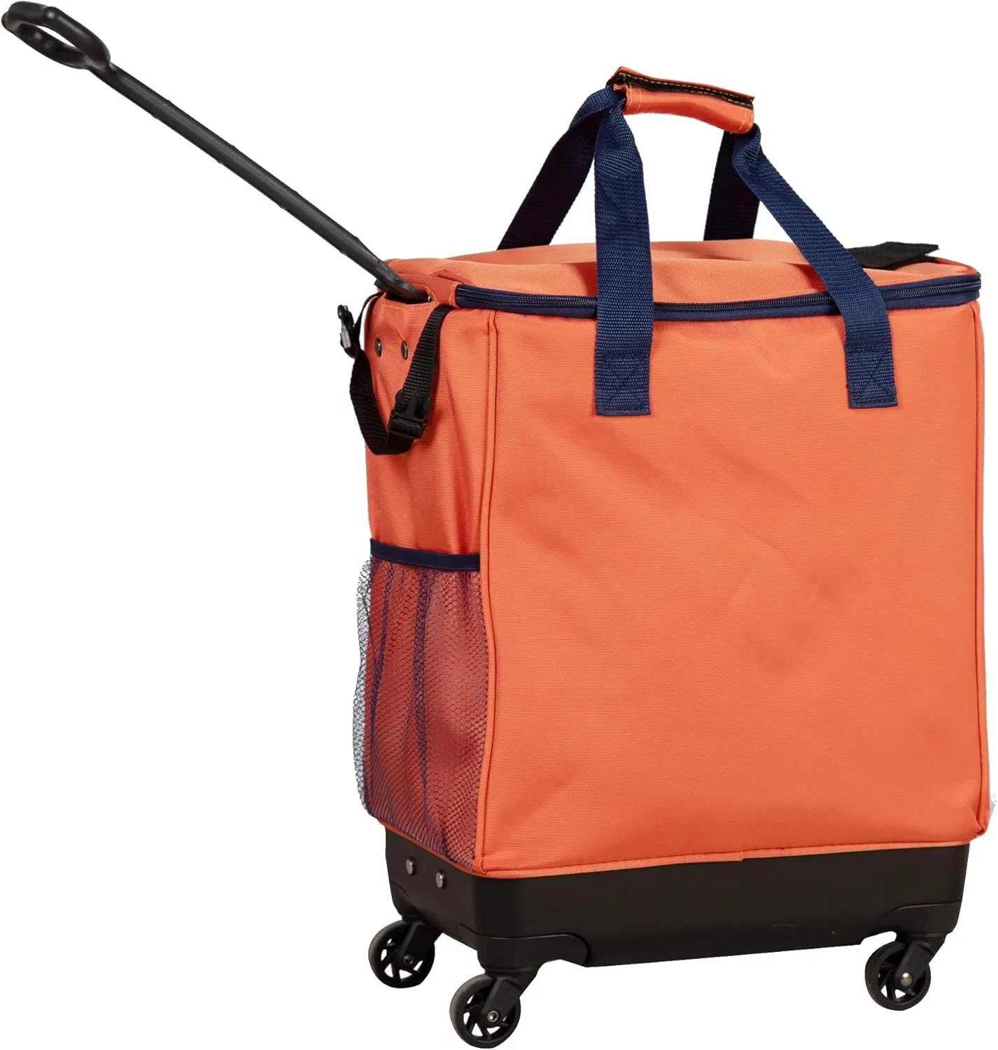 All-Purpose Roller Bag – Foldable Tote on Wheels with Zipper Closure, 4 Spinner Wheels, Lightweight & Durable – Travel, Groceries, Laundry, Work, Everyday Hauling - Patent - Orange