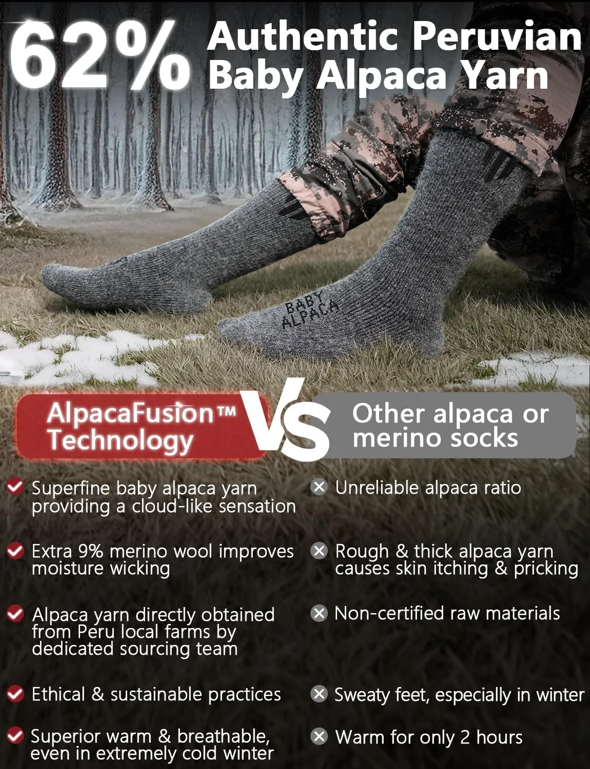 Alpaca Wool Heavyweight Thermal Boot Socks Hunting Hiking Working Thick Cold Weather Cushioned