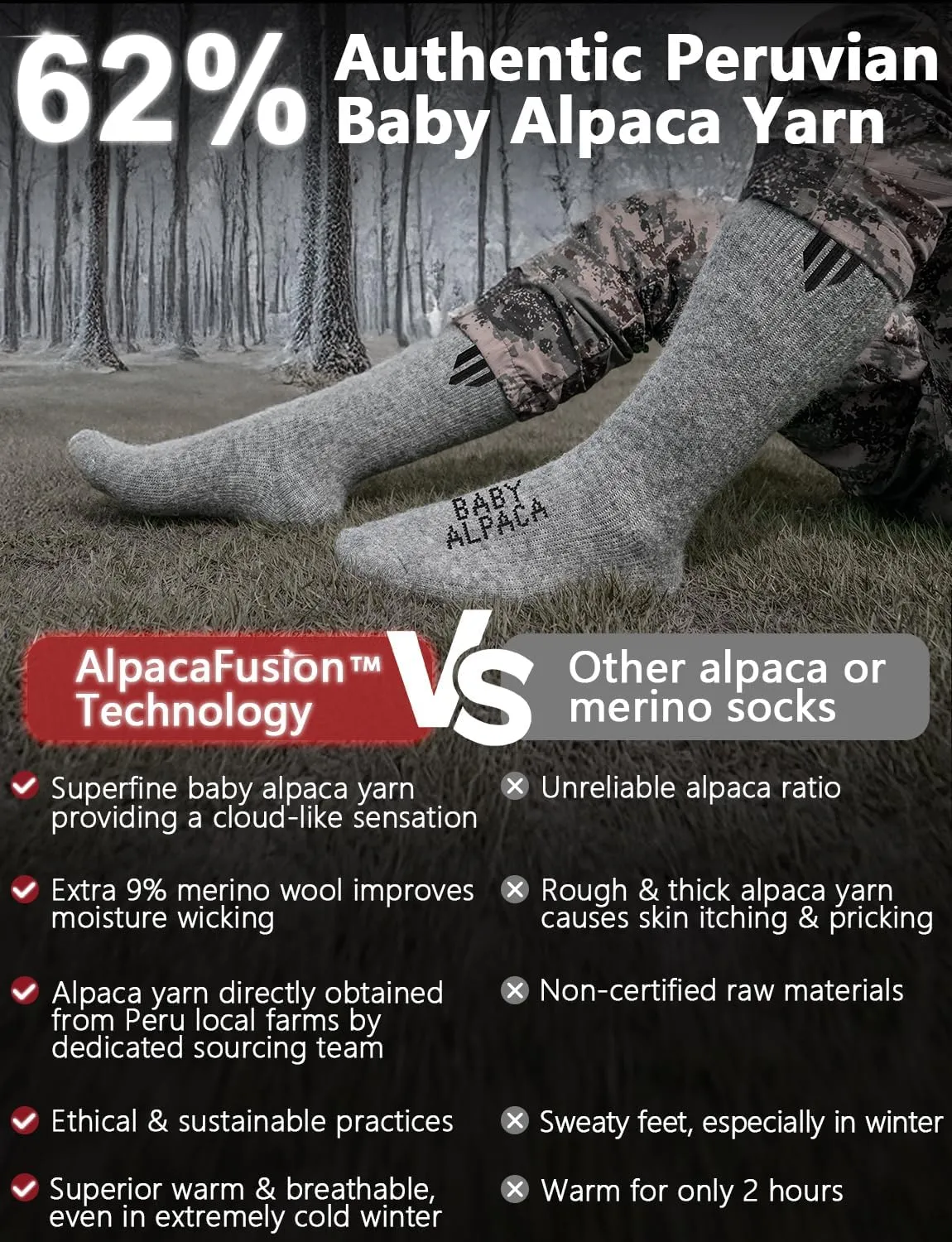 Alpaca Wool Heavyweight Thermal Boot Socks Winter Hunting Hiking Working Cold Weather Cushioned