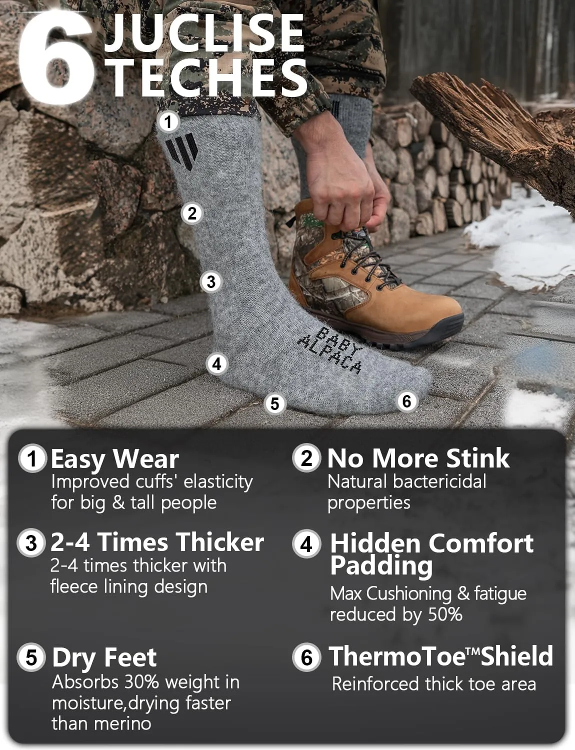 Alpaca Wool Heavyweight Thermal Boot Socks Winter Hunting Hiking Working Cold Weather Cushioned