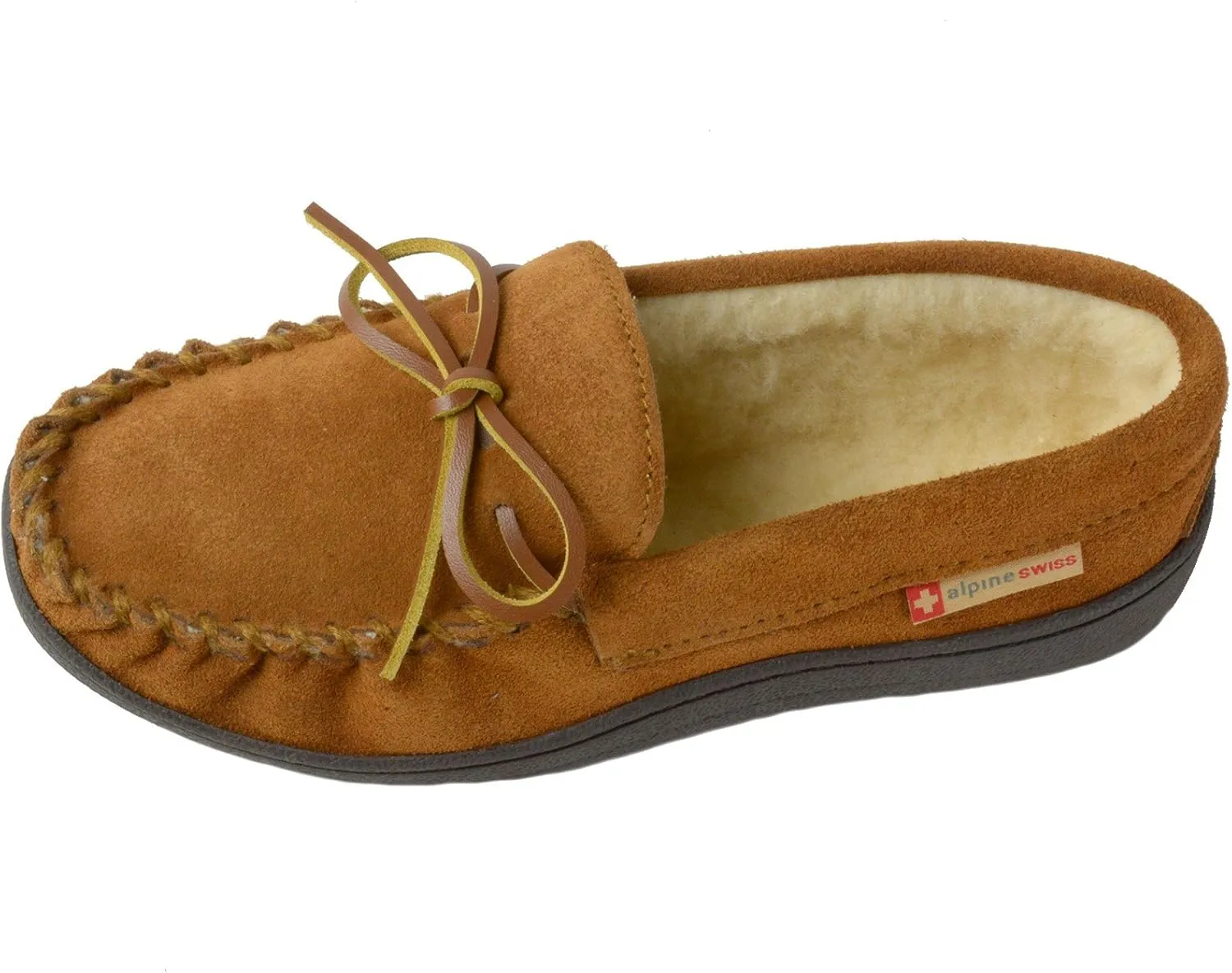 Alpine Swiss Sabine Womens Genuine Suede Shearling Slip On Moccasin Slippers