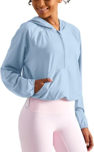 altiland Lightweight Workout Jacket for Women, Cropped Athletic Gym Running Hoodie, UV Protection Half Zip Pullover UPF 50 