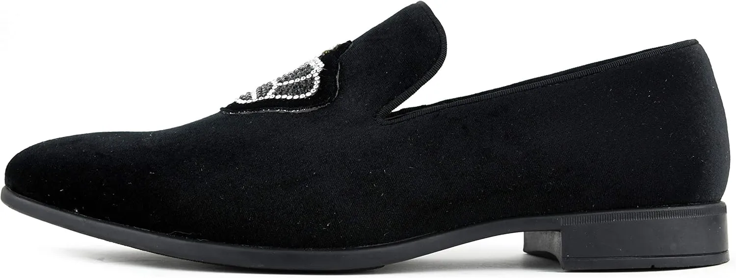 Amali Crown - Velvet Men’s Slip-On Shoes with Jewelry Crown Piece - Smoking Slip On Dress Shoes for Men - Velvet Formal Loafers for Men - The Original Smoking Men Tuxedo Dress Shoe