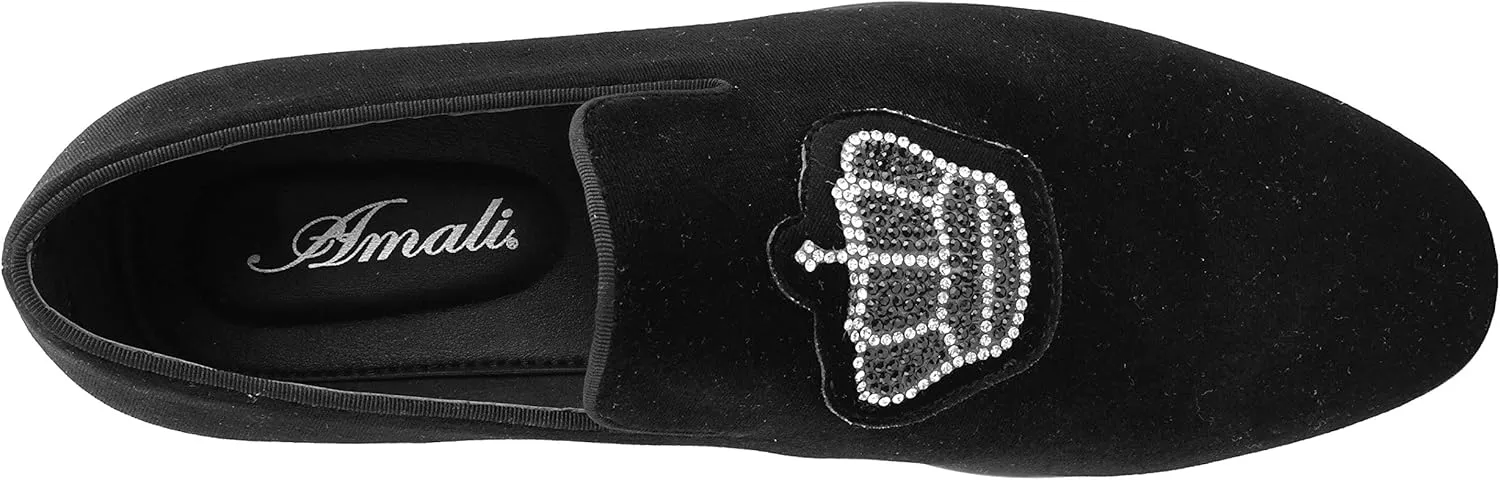 Amali Crown - Velvet Men’s Slip-On Shoes with Jewelry Crown Piece - Smoking Slip On Dress Shoes for Men - Velvet Formal Loafers for Men - The Original Smoking Men Tuxedo Dress Shoe