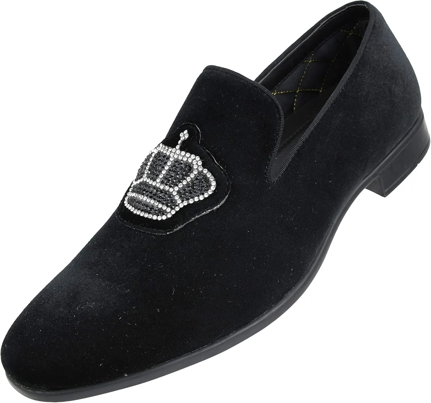 Amali Crown - Velvet Men’s Slip-On Shoes with Jewelry Crown Piece - Smoking Slip On Dress Shoes for Men - Velvet Formal Loafers for Men - The Original Smoking Men Tuxedo Dress Shoe