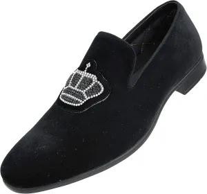 Amali Crown - Velvet Men’s Slip-On Shoes with Jewelry Crown Piece - Smoking Slip On Dress Shoes for Men - Velvet Formal Loafers for Men - The Original Smoking Men Tuxedo Dress Shoe