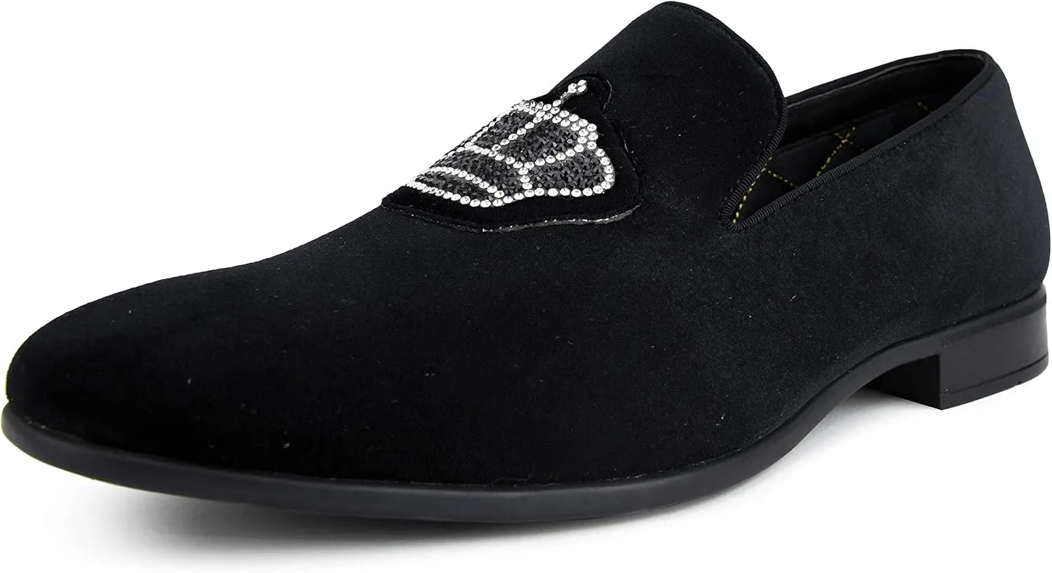 Amali Crown - Velvet Men’s Slip-On Shoes with Jewelry Crown Piece - Smoking Slip On Dress Shoes for Men - Velvet Formal Loafers for Men - The Original Smoking Men Tuxedo Dress Shoe