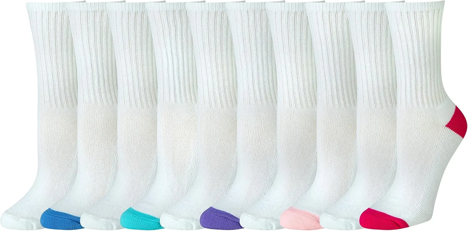 Amazon Essentials Women's Cotton Crew Socks, Lightly Cushioned, 10 Pairs