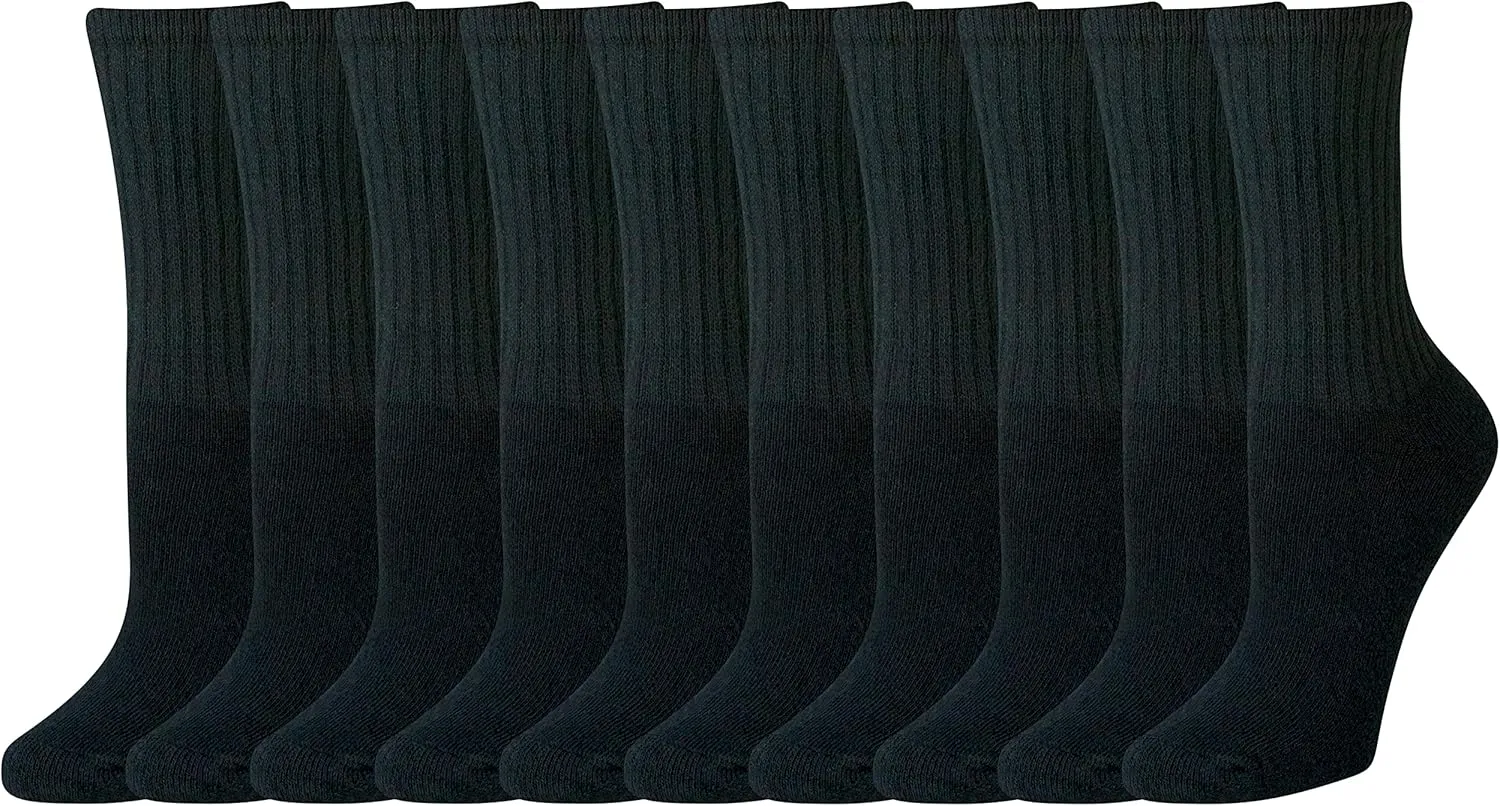 Amazon Essentials Women's Cotton Crew Socks, Lightly Cushioned, 10 Pairs