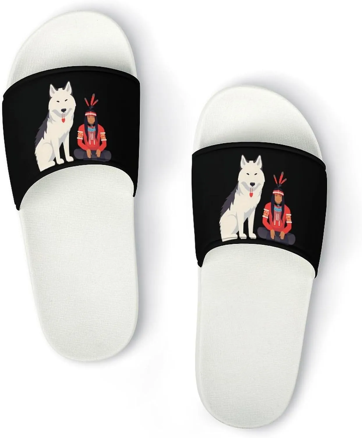 American Wolf Open Toe Slippers for Women And Men Non Slip Shower Slippers Home Slippers
