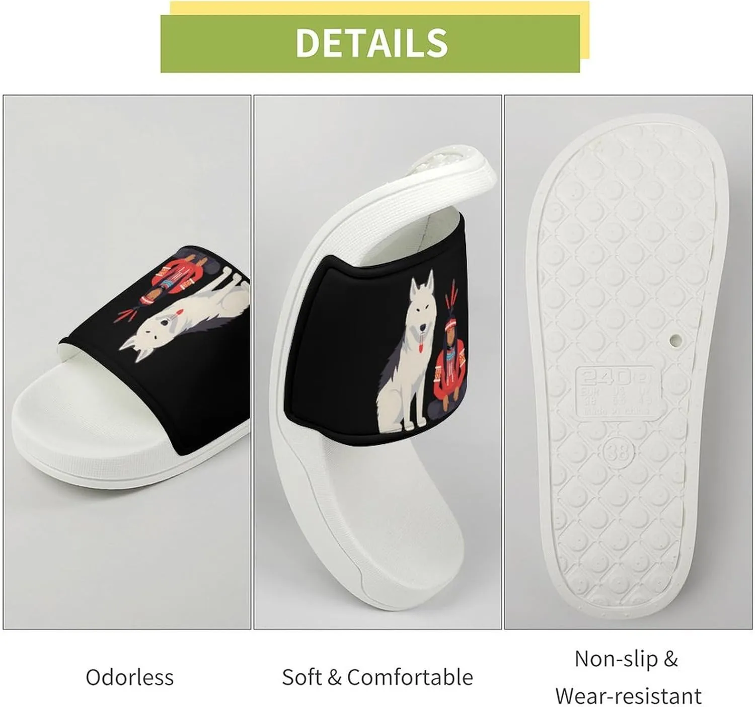 American Wolf Open Toe Slippers for Women And Men Non Slip Shower Slippers Home Slippers
