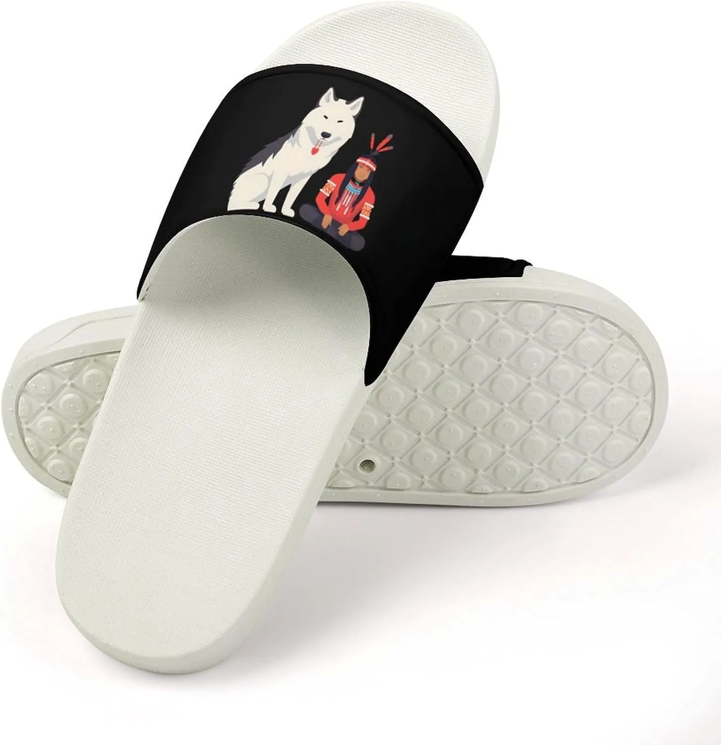 American Wolf Open Toe Slippers for Women And Men Non Slip Shower Slippers Home Slippers
