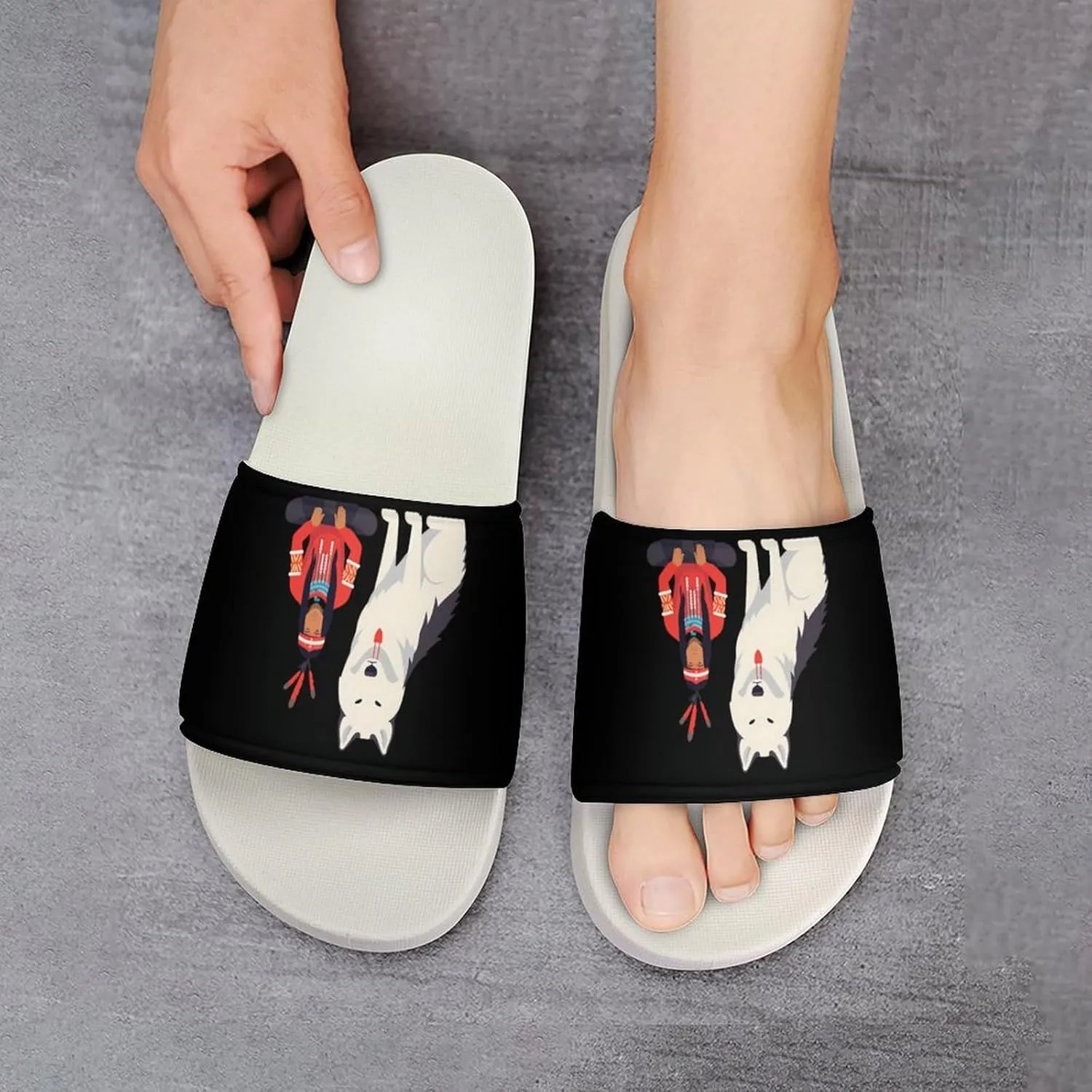American Wolf Open Toe Slippers for Women And Men Non Slip Shower Slippers Home Slippers