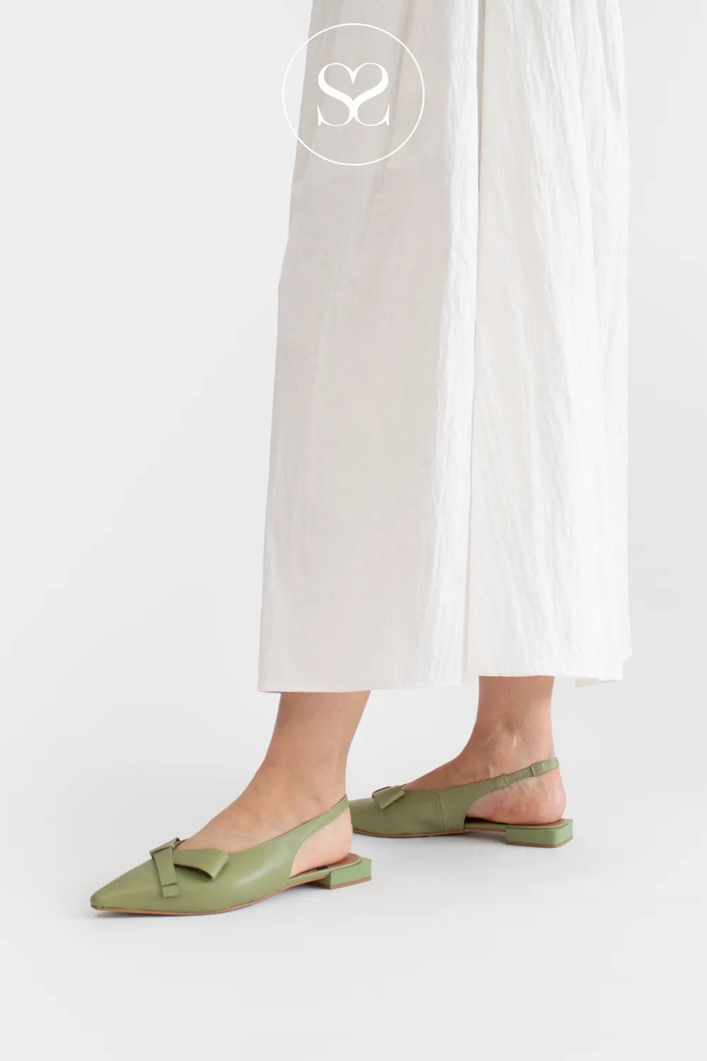 ANGEL ALARCON CHARLOTTE KHAKI LEATHER FLAT SHOES