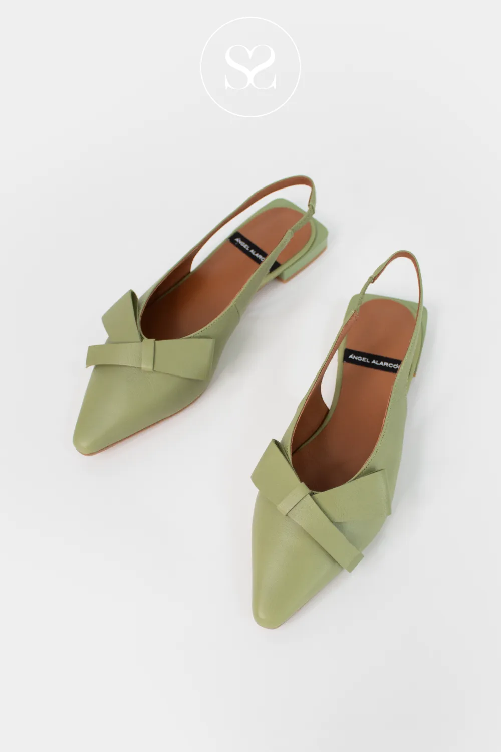 ANGEL ALARCON CHARLOTTE KHAKI LEATHER FLAT SHOES