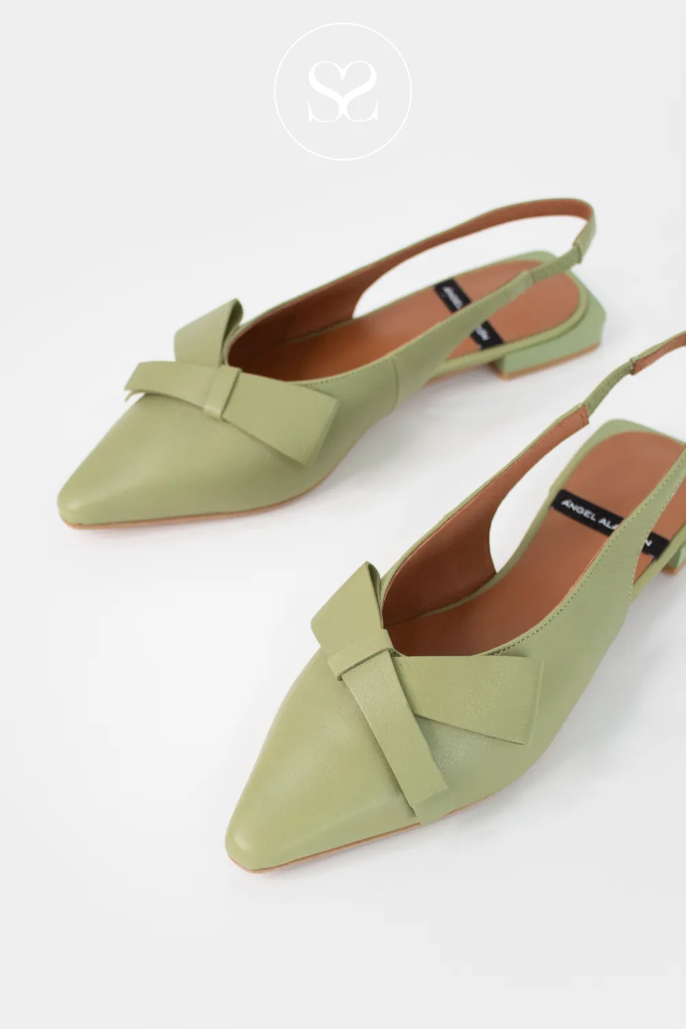 ANGEL ALARCON CHARLOTTE KHAKI LEATHER FLAT SHOES