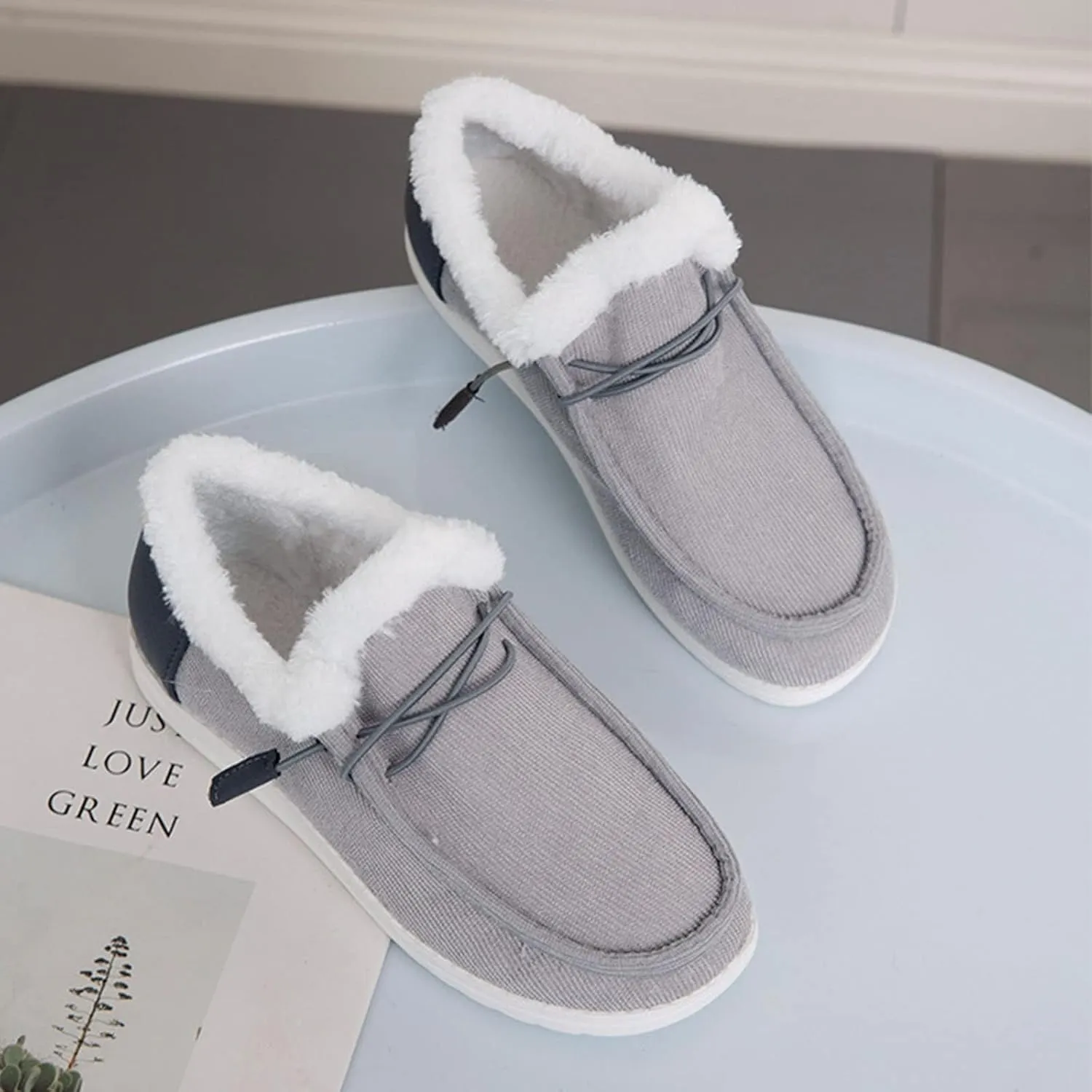 AngryMonkey Women's Winter Warm Wendy Shoes,Comfort Cotton Lined Ankle Lightweight Non-slip Moccasins Canvas Flat Snow Boots