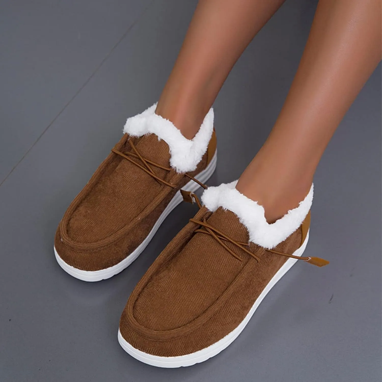 AngryMonkey Women's Winter Warm Wendy Shoes,Comfort Cotton Lined Ankle Lightweight Non-slip Moccasins Canvas Flat Snow Boots