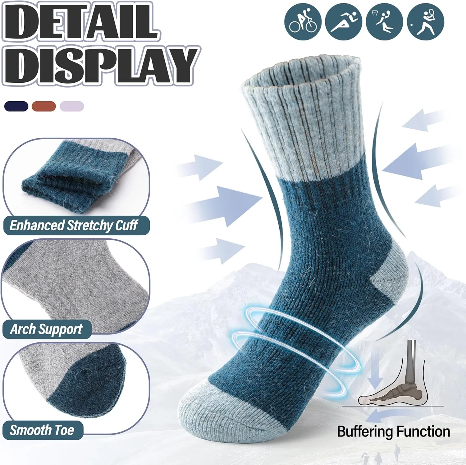 Anlisim Kids Merino Wool Hiking Socks Boys Girls Toddlers Thermal Winter Warm Boot Thick Cushion Gift Socks 6 Pairs