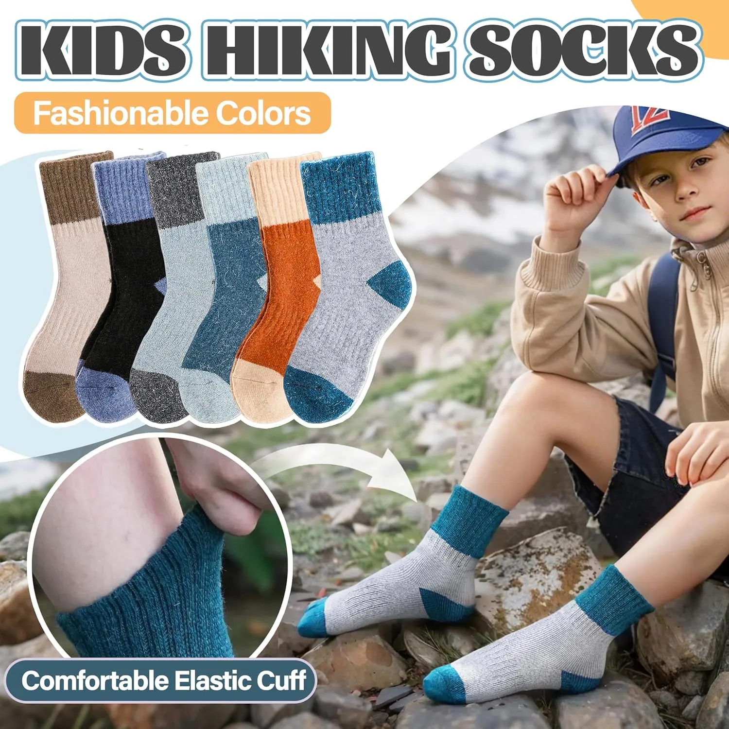 Anlisim Kids Merino Wool Hiking Socks Boys Girls Toddlers Thermal Winter Warm Boot Thick Cushion Gift Socks 6 Pairs