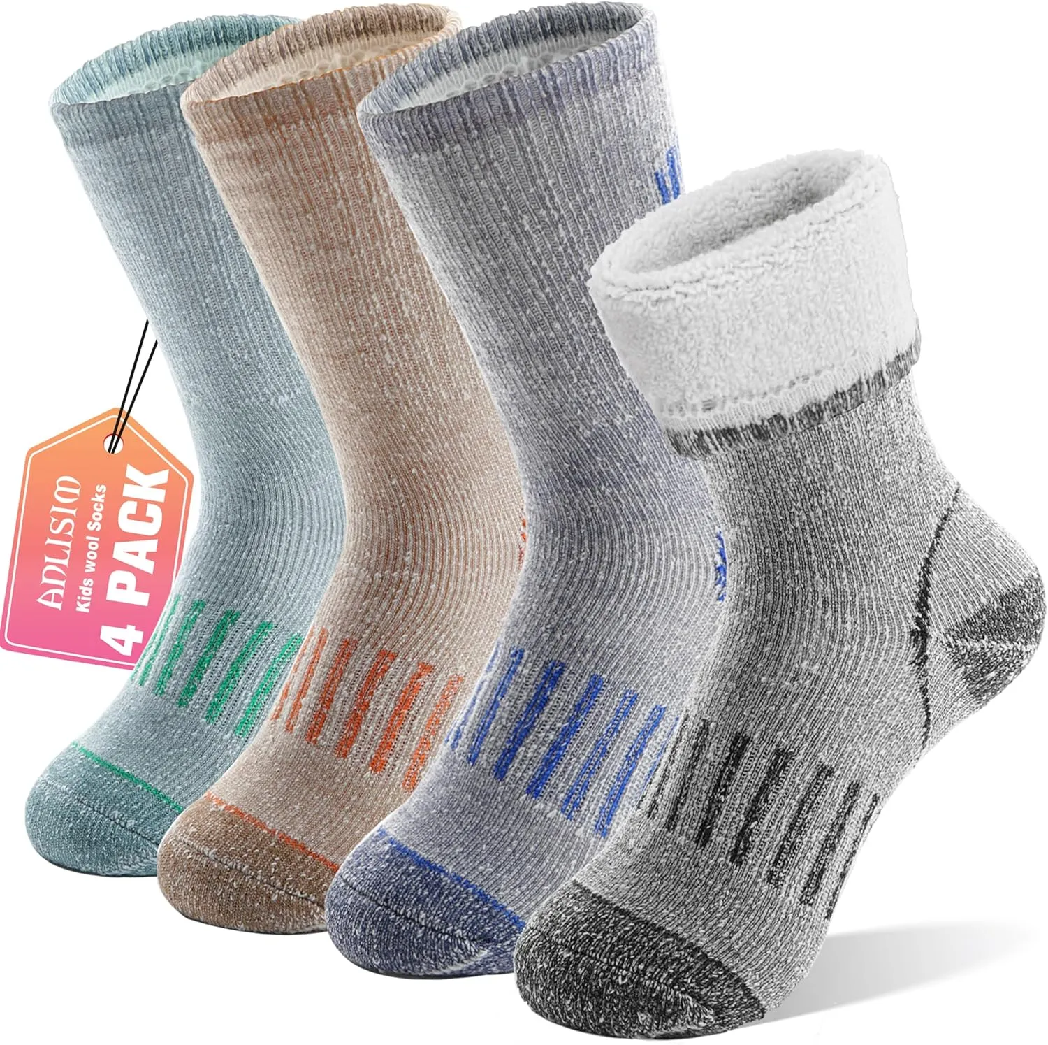Anlisim Kids Merino Wool Hiking Socks Boys Girls Toddlers Thermal Winter Warm Boot Thick Cushion Snowboarding Socks