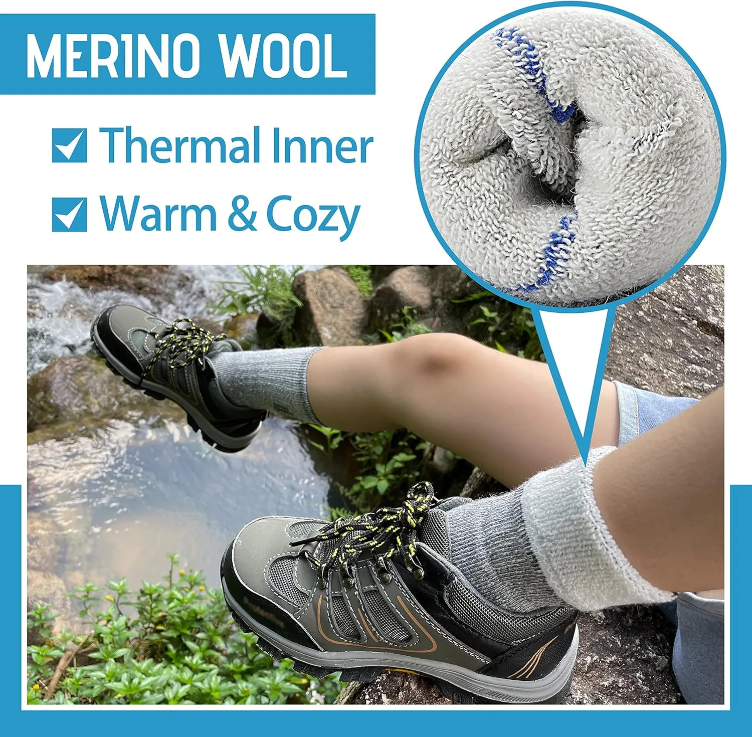 Anlisim Kids Merino Wool Hiking Socks Boys Girls Toddlers Thermal Winter Warm Boot Thick Cushion Snowboarding Socks