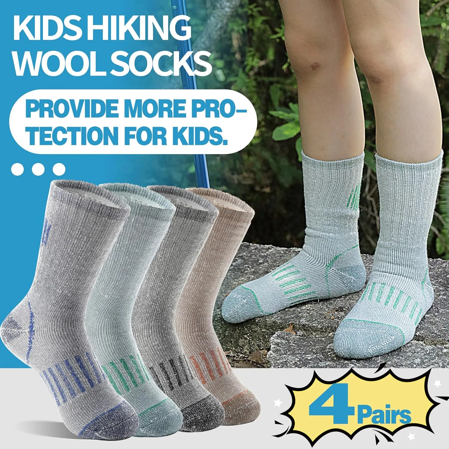 Anlisim Kids Merino Wool Hiking Socks Boys Girls Toddlers Thermal Winter Warm Boot Thick Cushion Snowboarding Socks