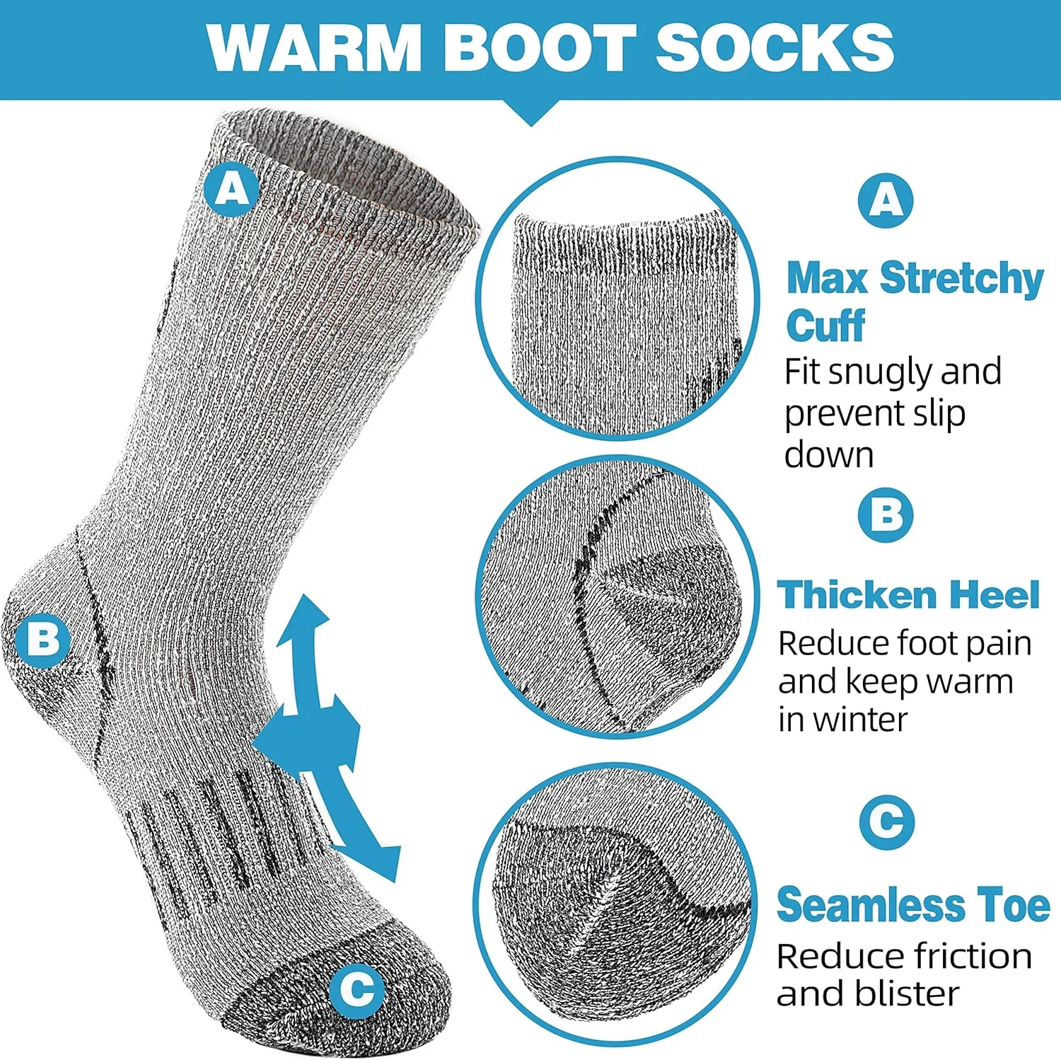 Anlisim Kids Merino Wool Hiking Socks Boys Girls Toddlers Thermal Winter Warm Boot Thick Cushion Snowboarding Socks