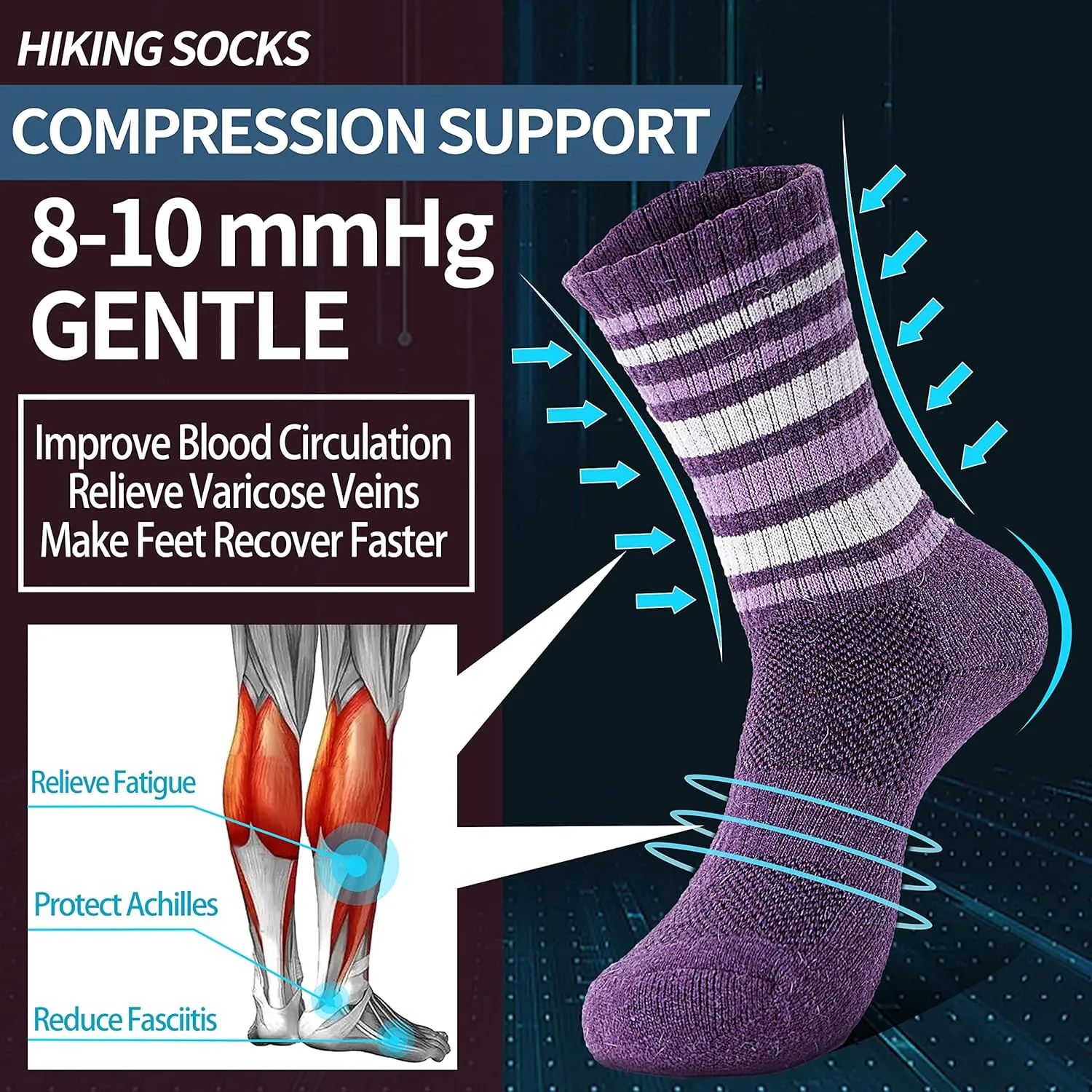 Anlisim Merino Wool Hiking Socks for Women Thermal Winter Warm Boot Work Cushion Socks 5 Pairs