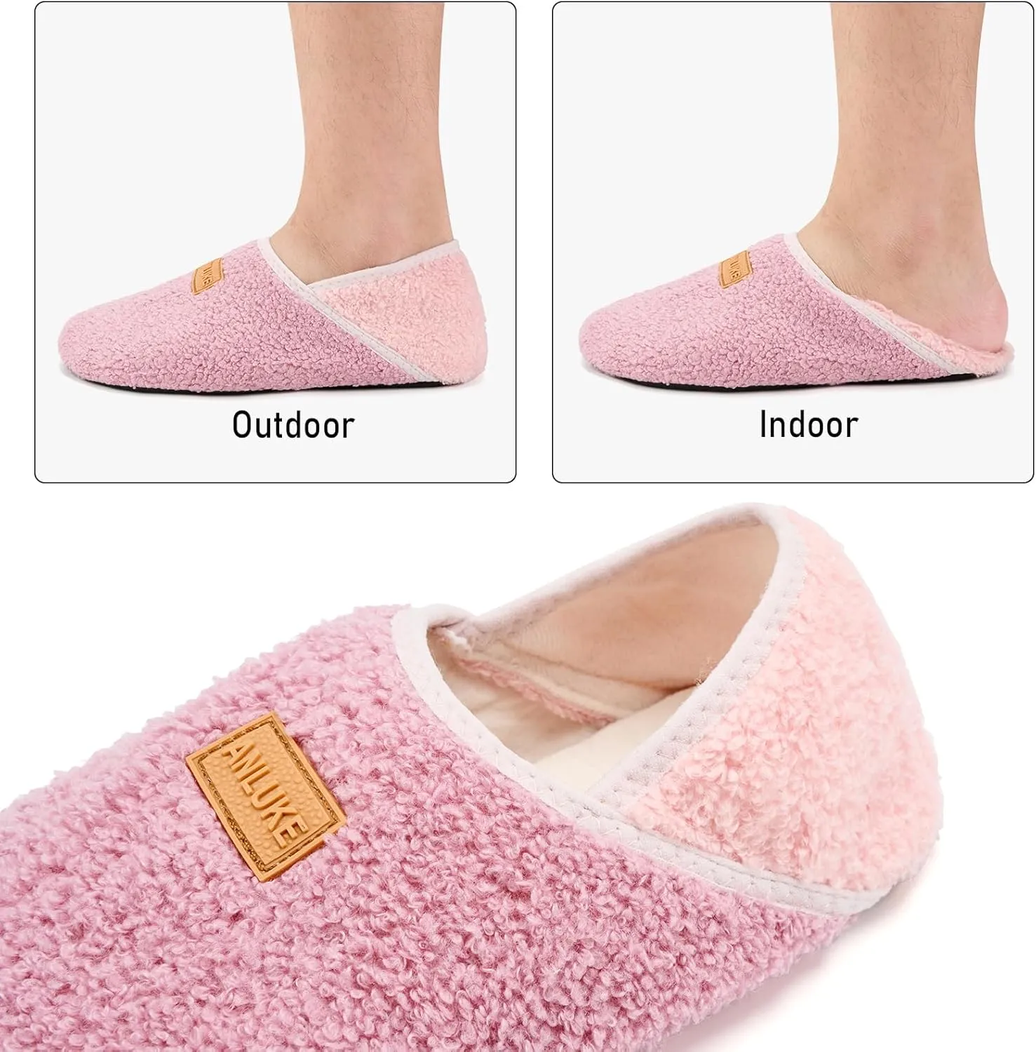 ANLUKE Slipper for Women Men Slipper Socks Fuzzy House Shoes Rubber Sole Slip On Soft-Lightweight Non Slip Indoor/Outdoor