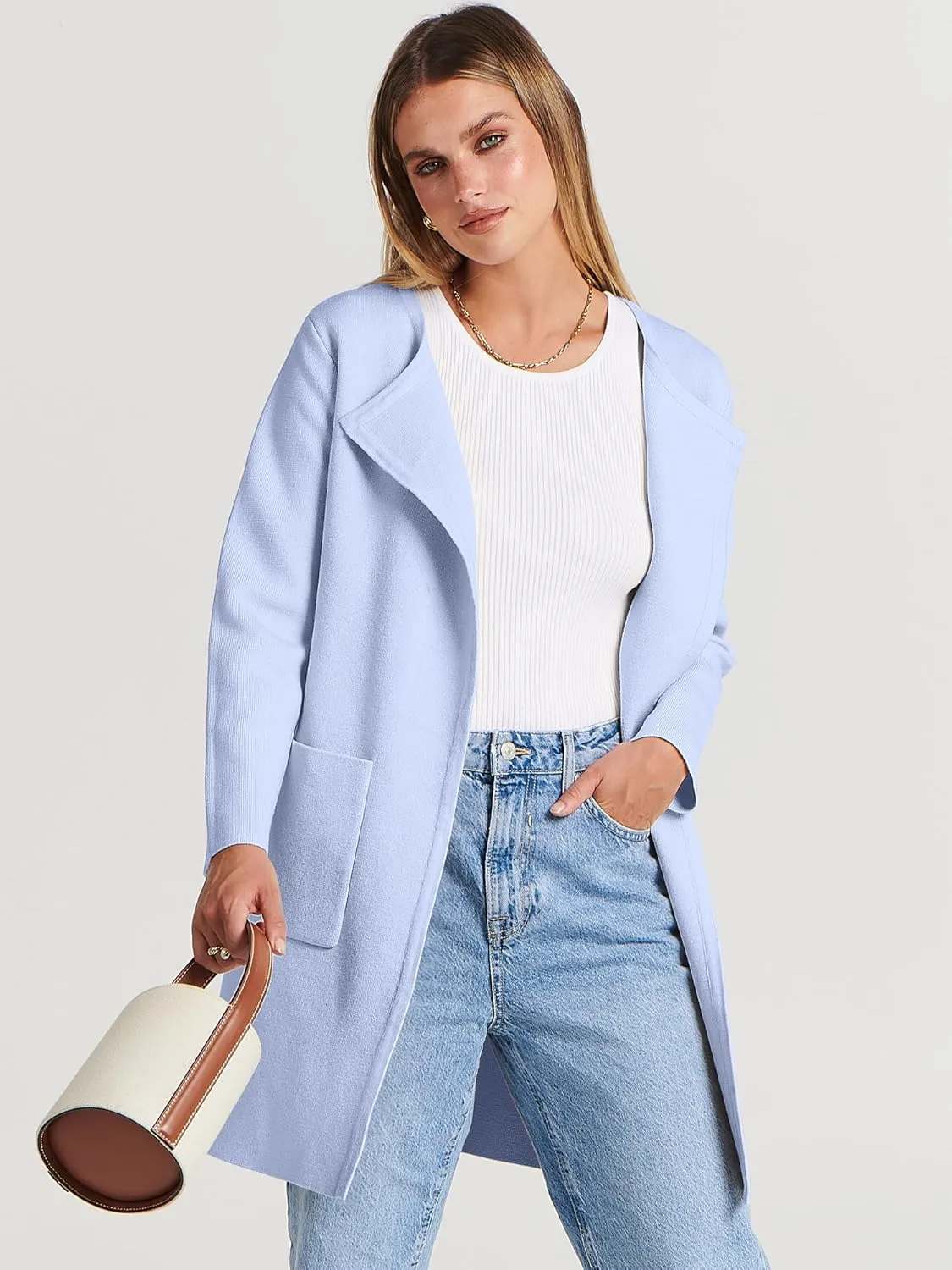 ANRABESS Women's Open Front Knit Lightweight Cardigan Casual Long Coatigan Sweater Lady Jacket Coat 2025 Fall Outerwear