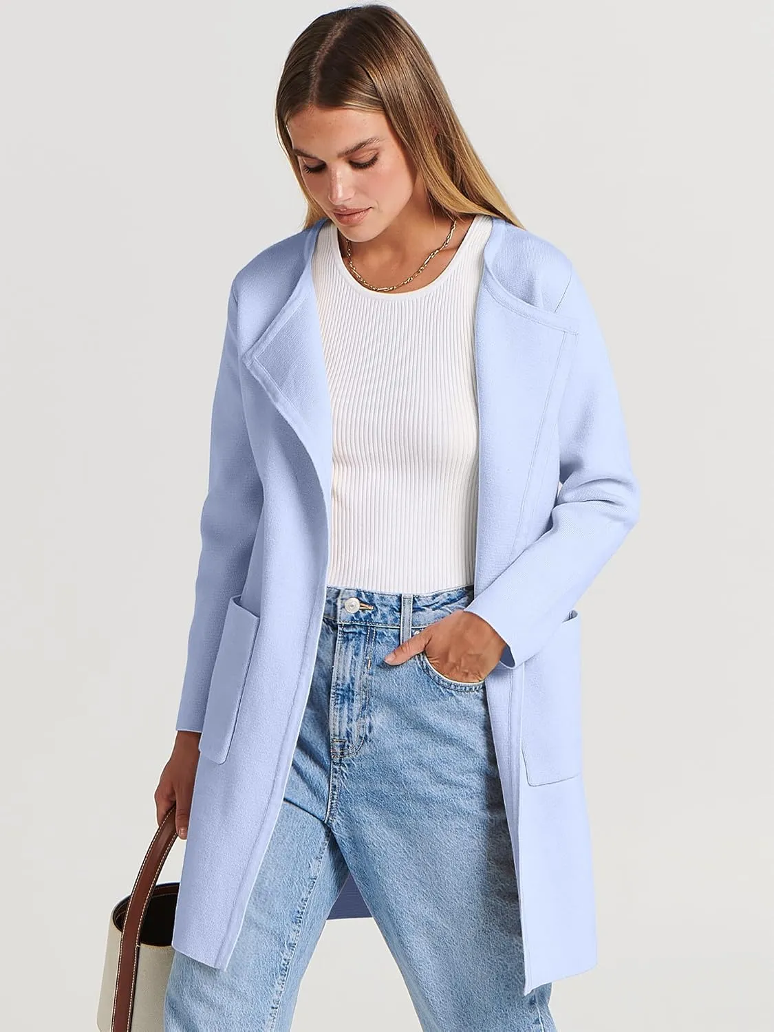 ANRABESS Women's Open Front Knit Lightweight Cardigan Casual Long Coatigan Sweater Lady Jacket Coat 2025 Fall Outerwear