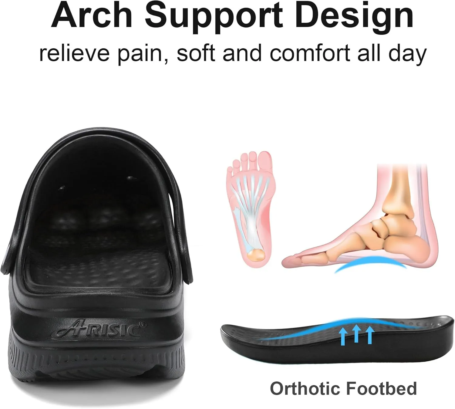 Arch Support Clogs Mens Womens Garden Shoes Lightweight Outdoor Beach Slippers Recovery Sandals with Removable Thick Insoles