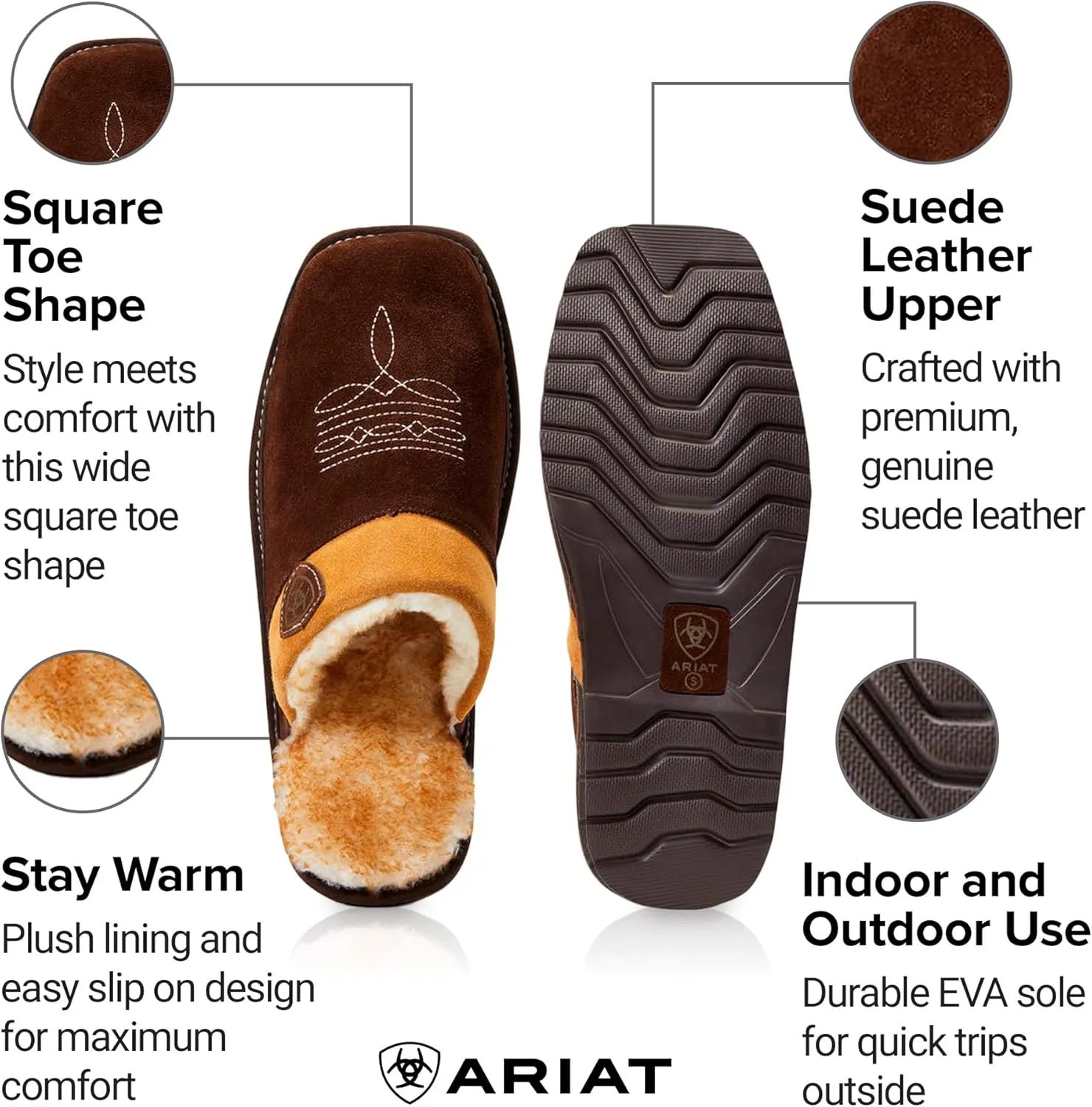 ARIAT Men's 2842 Silversmith Outdoor Indoor Western Suede Foam Cushioned Square Toe Slipper