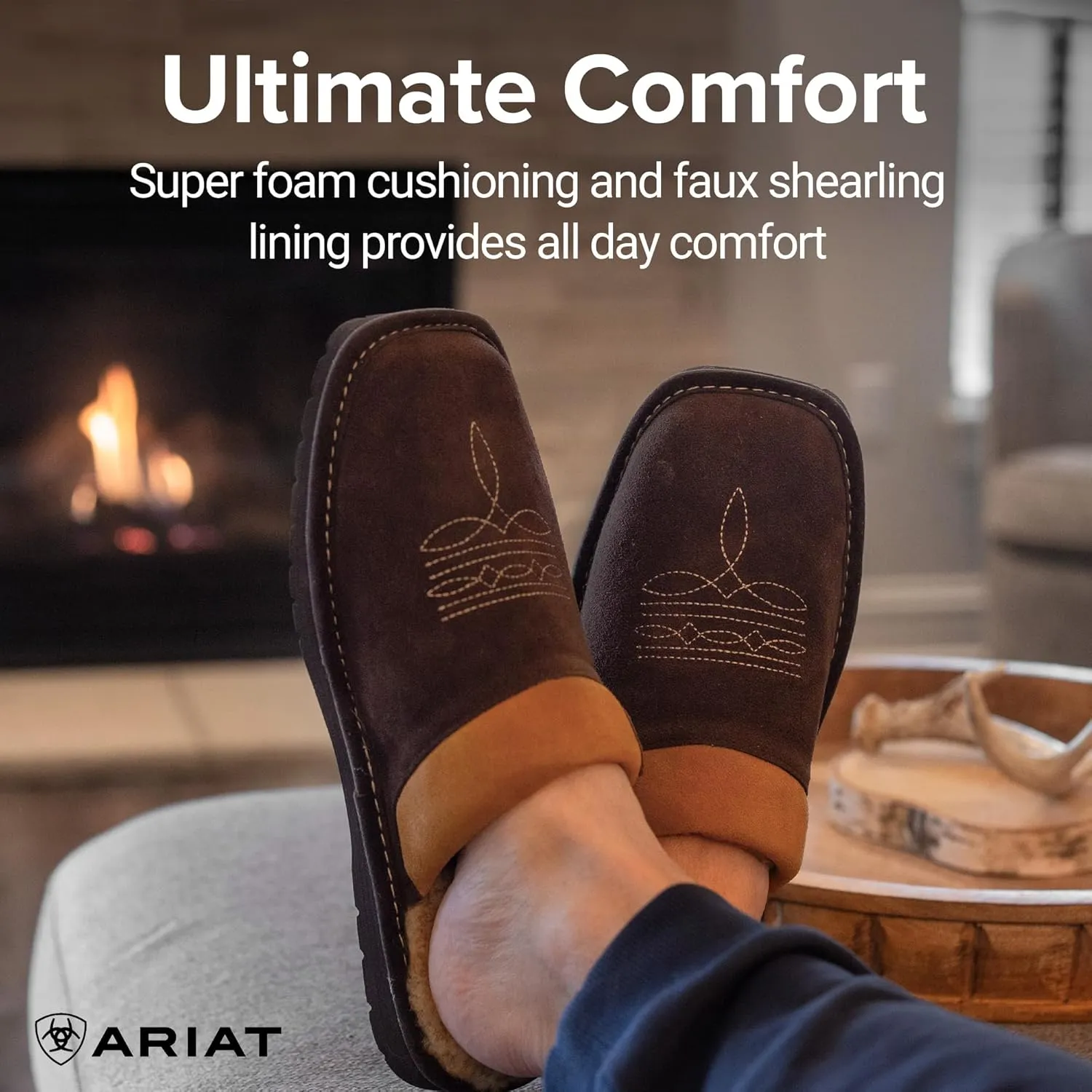 ARIAT Men's 2842 Silversmith Outdoor Indoor Western Suede Foam Cushioned Square Toe Slipper