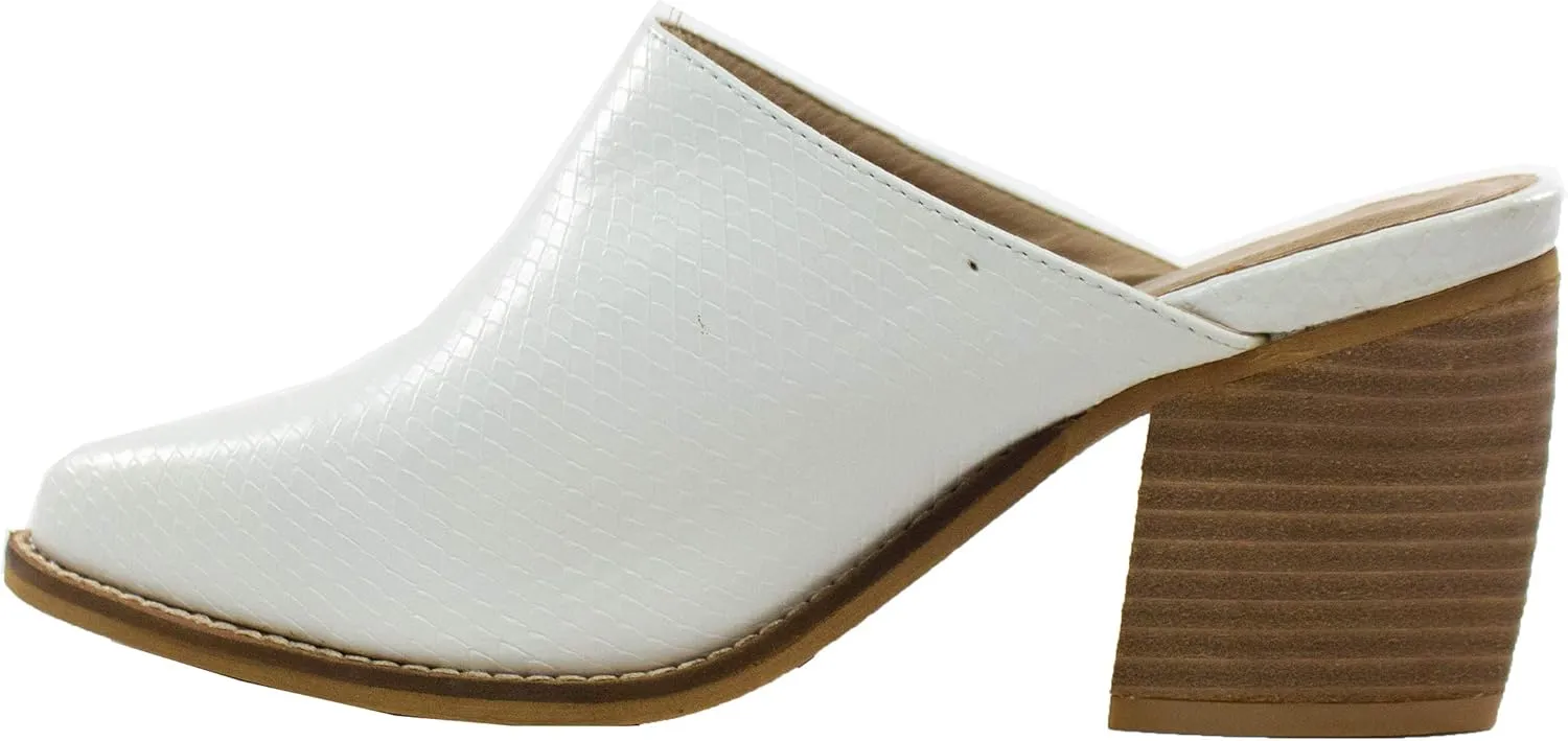 ARiderGirl Womens Sissy Stacked Heel Snake and Cow Print Pointed Toe Slip-on Mule