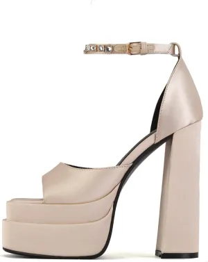 Arqa Platform Sandals Rhinestones Ankle Strap Pumps Peep Toe Silk High Heels Wedding Dres Chunky Heeled Sandal