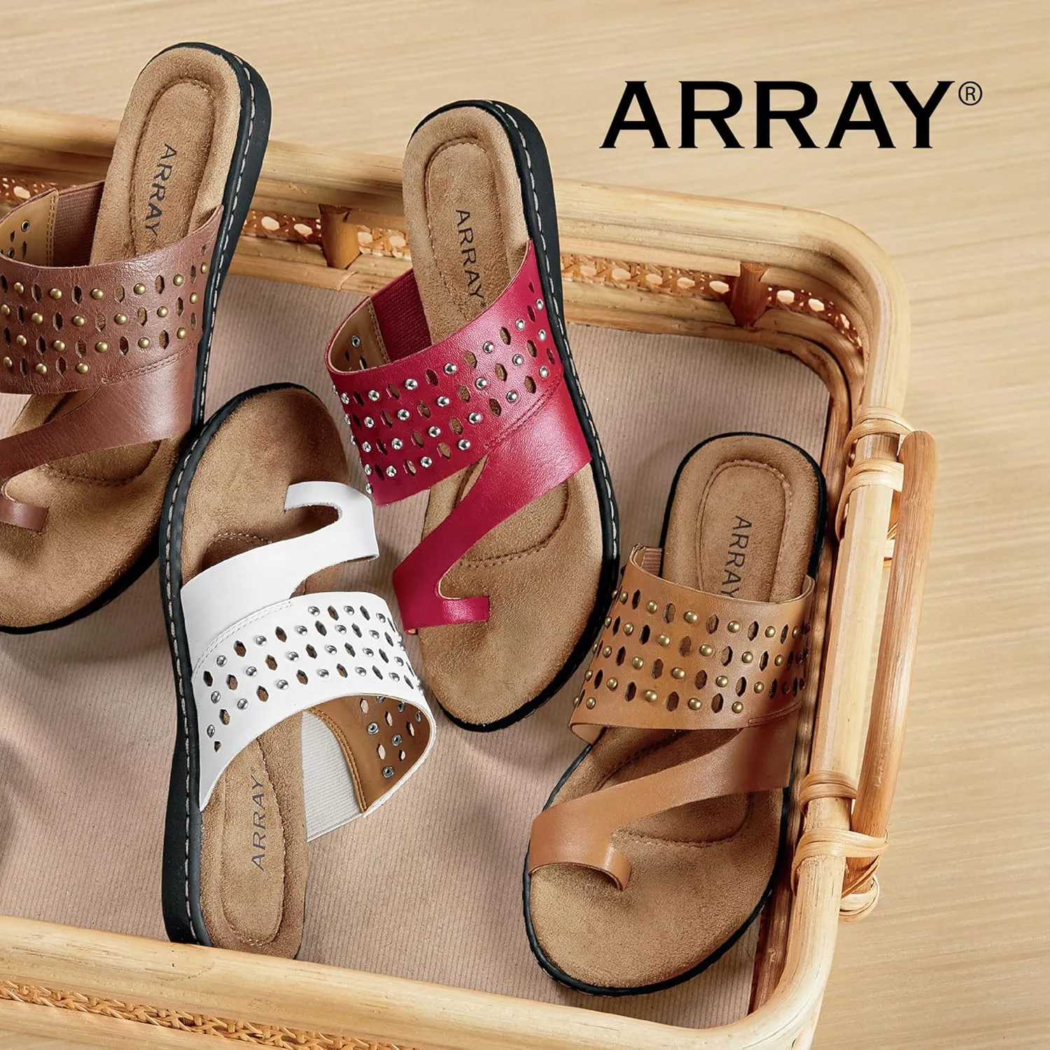 ARRAY Women's Catalina Leather Slip-On Sandal with Studs