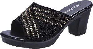AUNTHUI Women's Rhinestones Platform Block Heel Sandals,Slip On Sparkling Crystal Wedge Sandals,Summer Fashion Party Dress Sandals,Open Toe Fish Toe High Heels