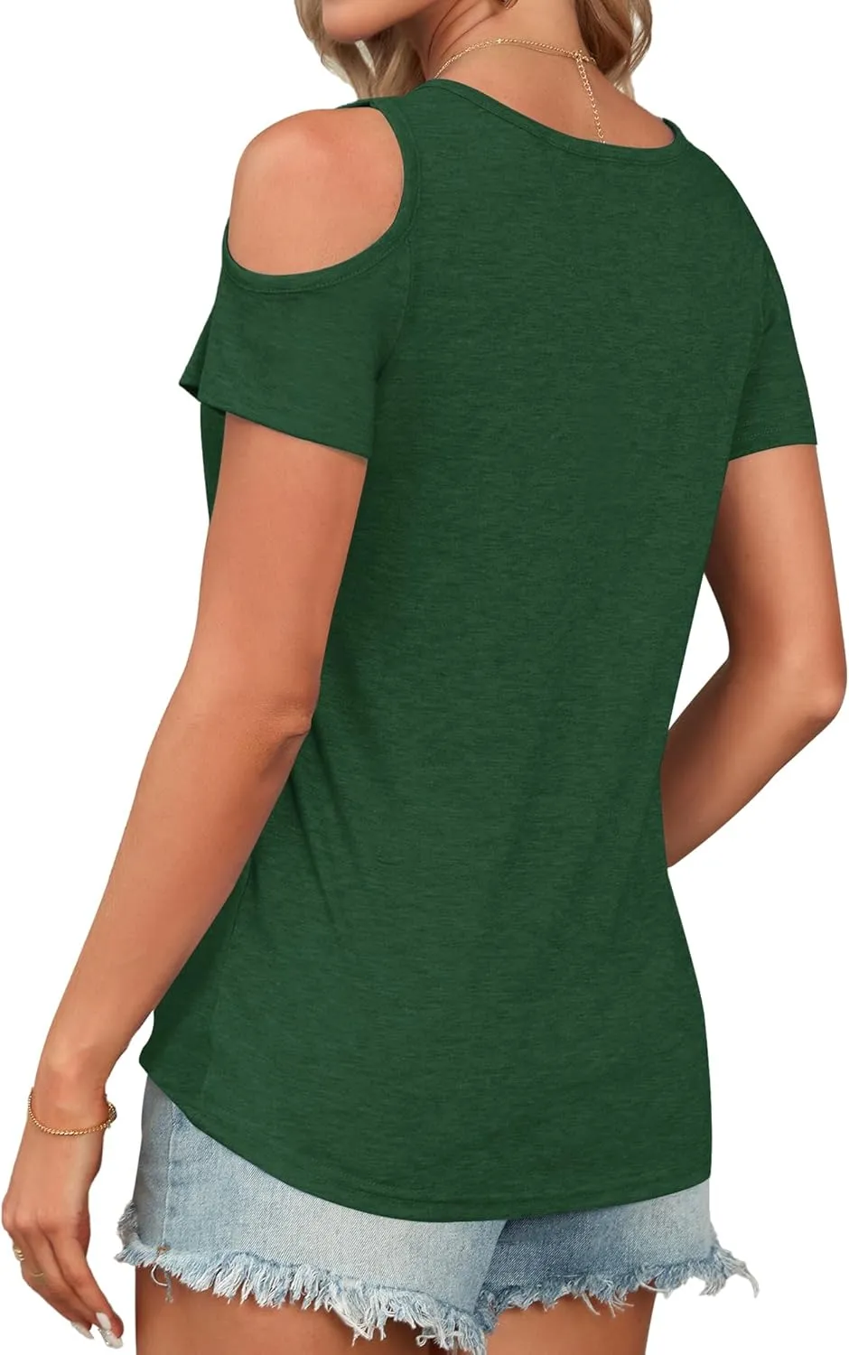 AUSELILY Womens Summer T Shirts Casual Ladies V Neck Tops Short Sleeve Cold Shoulder Loose Fit Blouse 2025 Trendy Clothing