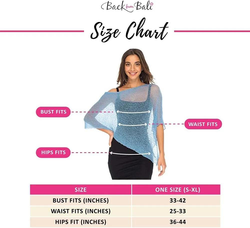 Back From Bali Womens Sheer Poncho Shrug Bolero, Lightweight Summer Shrug Pullover Sweater