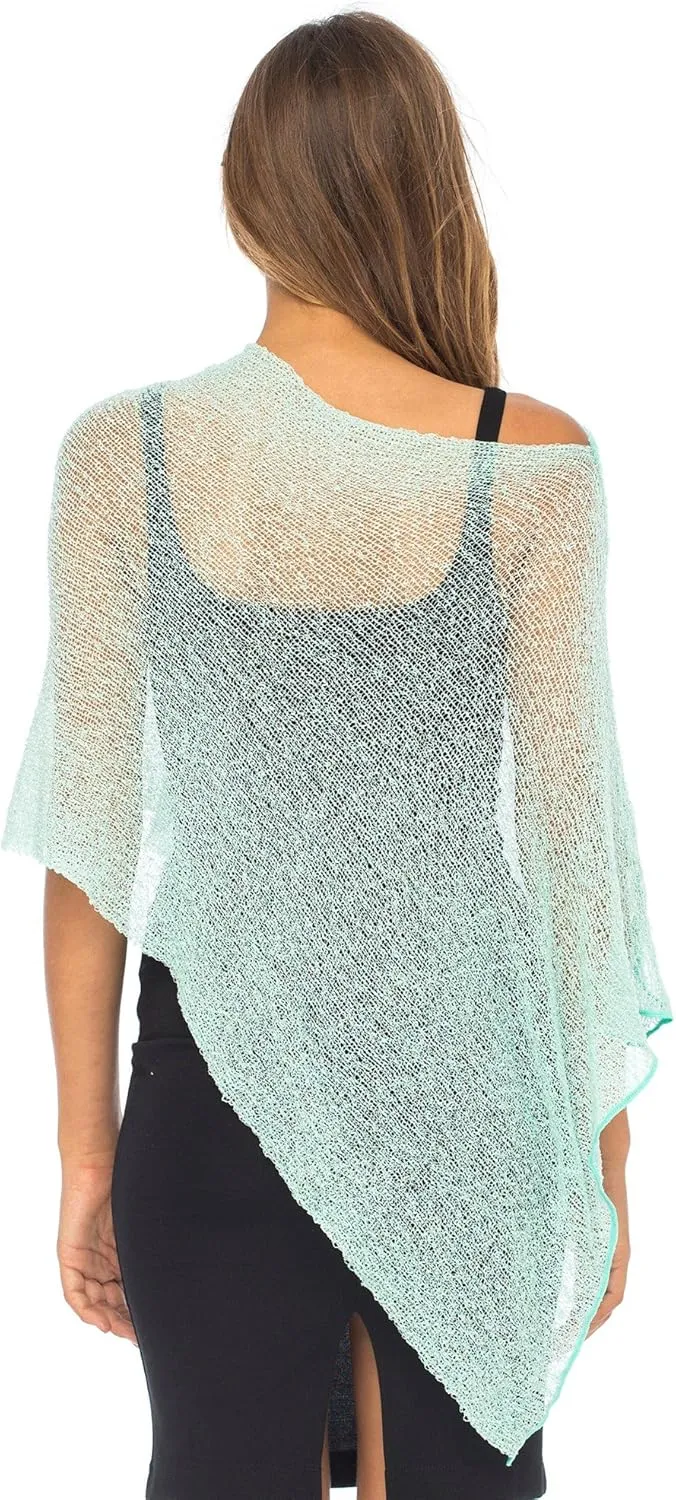 Back From Bali Womens Sheer Poncho Shrug Bolero, Lightweight Summer Shrug Pullover Sweater