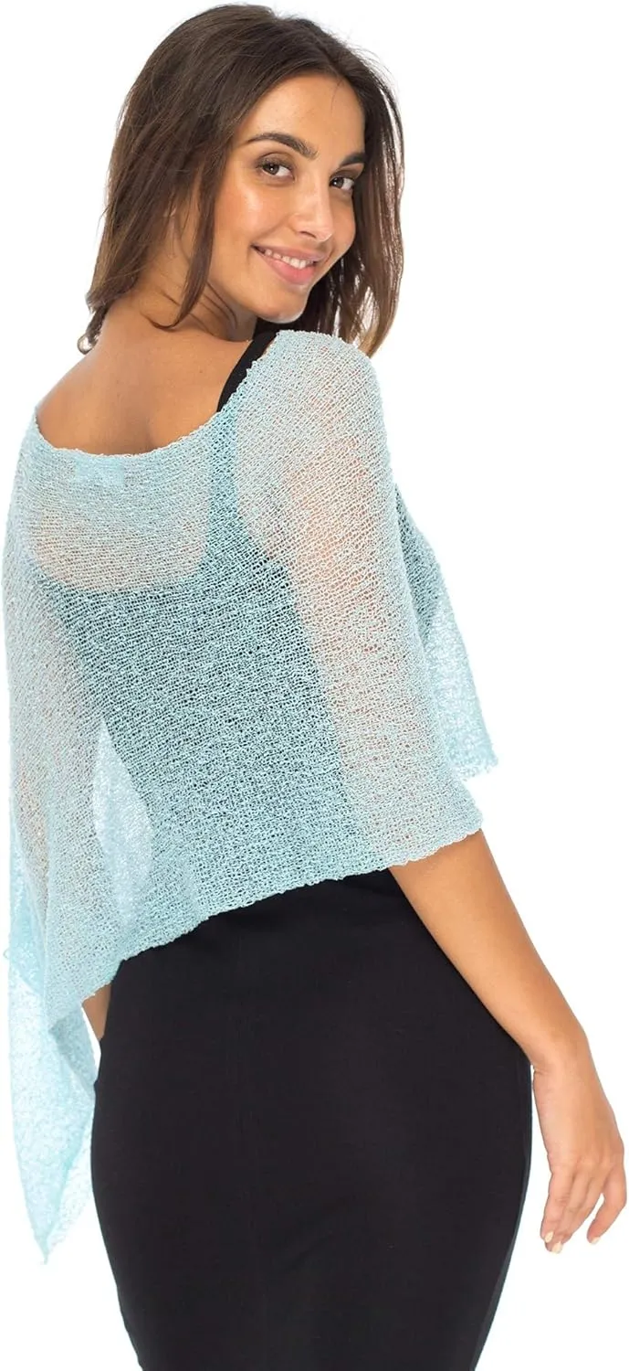Back From Bali Womens Sheer Poncho Shrug Bolero, Lightweight Summer Shrug Pullover Sweater