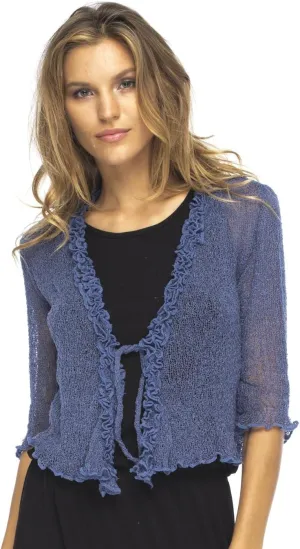 Back From Bali Womens Sheer Shrug Ruffle Cardigan Lightweight Sweater Bolero Arm Cover