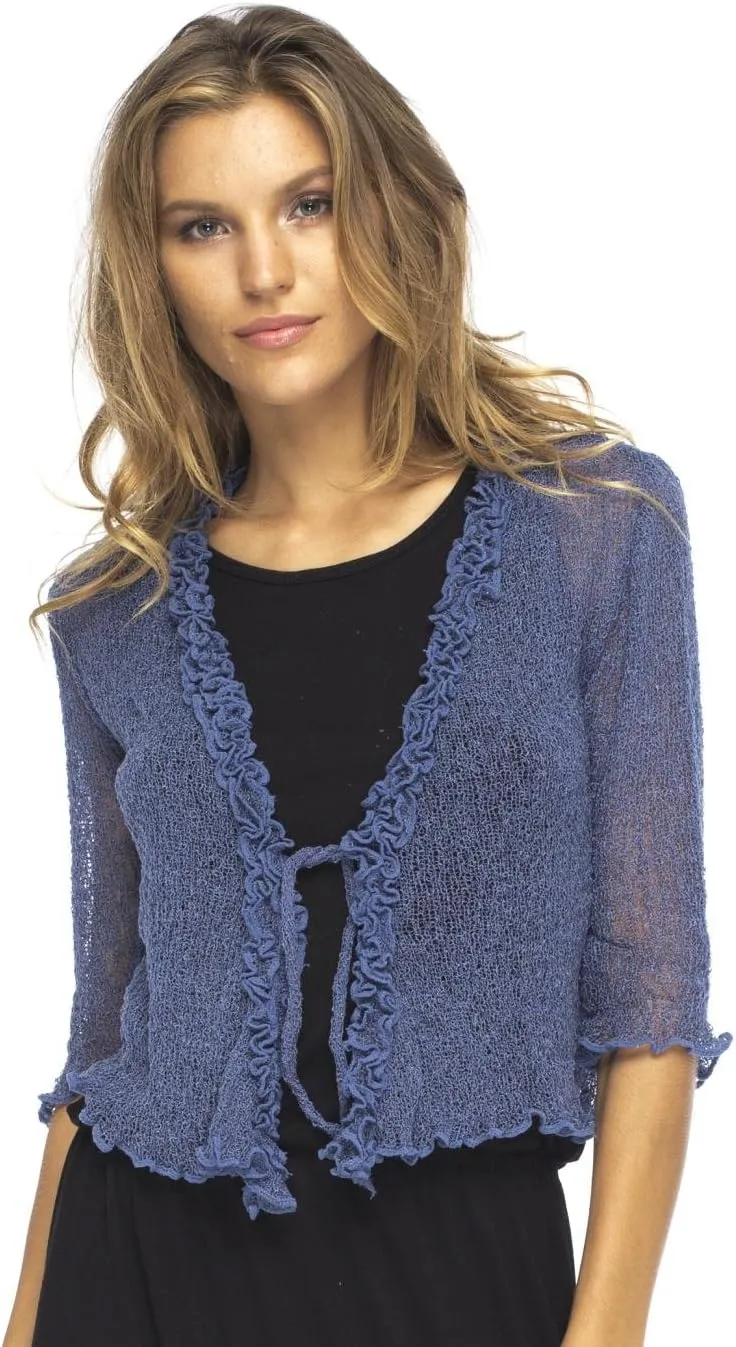Back From Bali Womens Sheer Shrug Ruffle Cardigan Lightweight Sweater Bolero Arm Cover