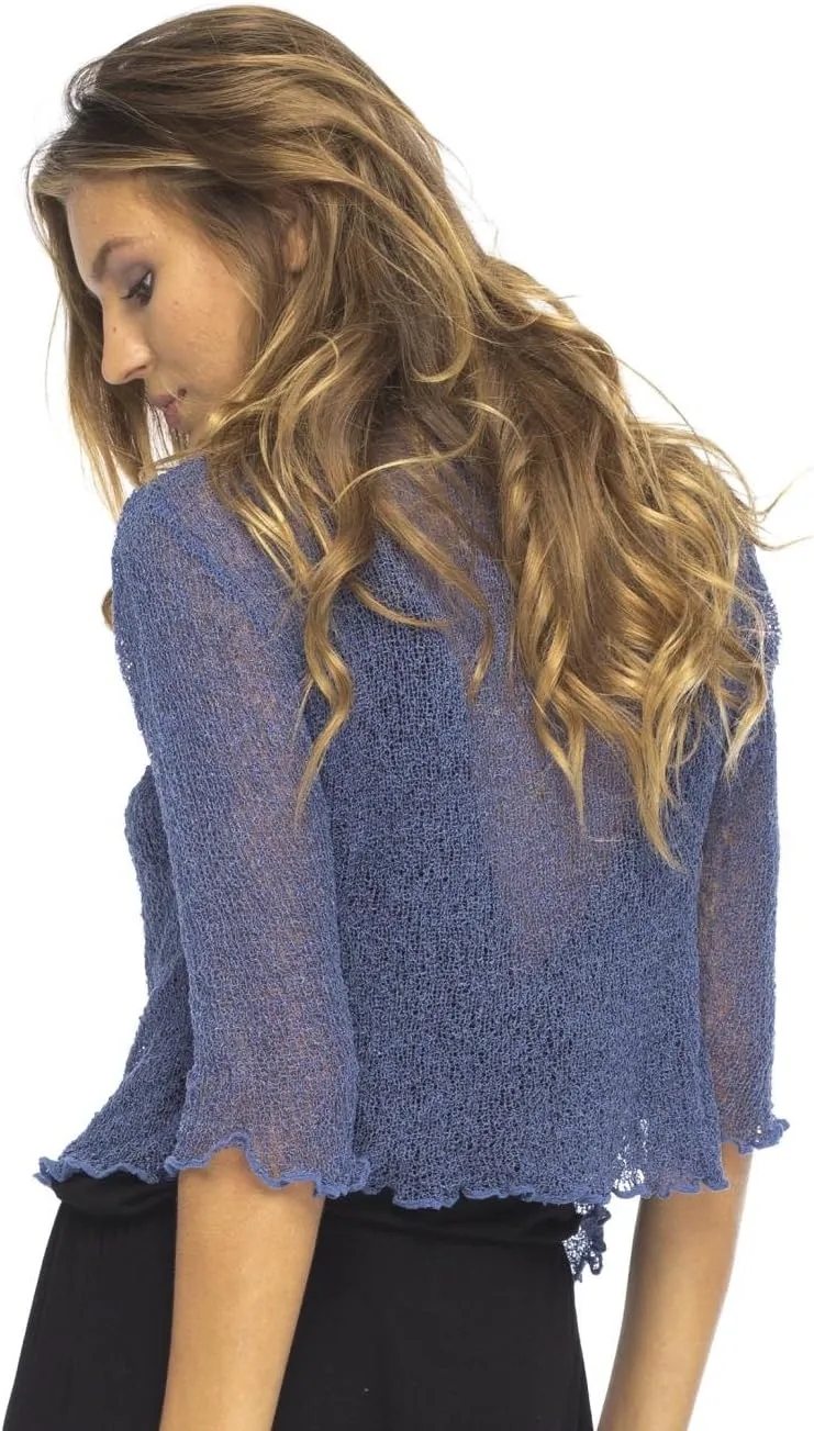 Back From Bali Womens Sheer Shrug Ruffle Cardigan Lightweight Sweater Bolero Arm Cover