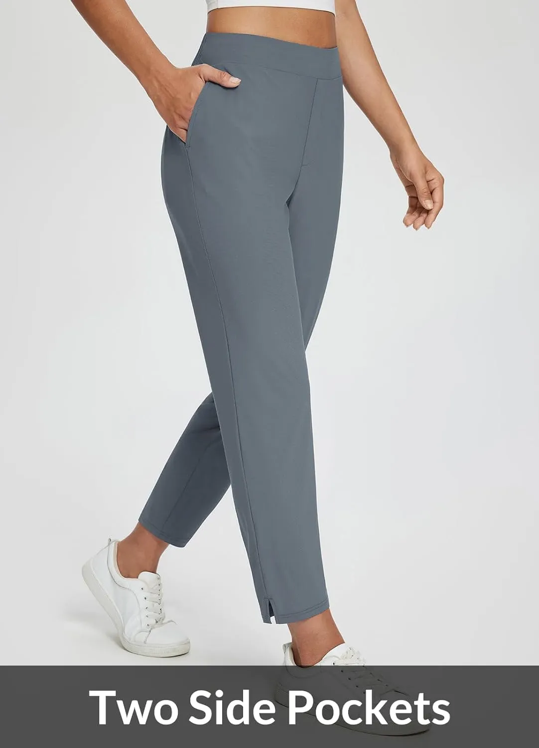 baleaf Womens Travel Pants Lightweight Stretch with Zipper Pockets Petite Ankle Dressy Golf Work Business Casual Slacks