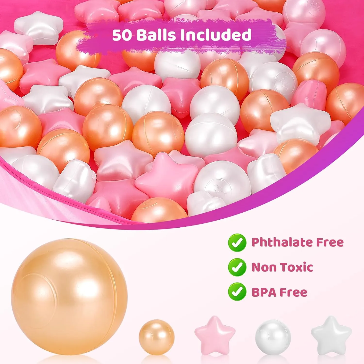 Ball Pits for Toddlers 1-3 with 50 Balls, Pop Up Princess Tent with Star Lights for 6 12 18 Months Babies, Baby Girl Toys for 1 2 3 Year Old Birthday Gift, Kids Play Tent with Carry Bag Indoor|Outdoor