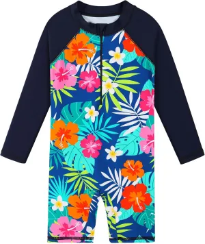 BAOHULU Girls One Piece Long Sleeve Swimsuit UPF 50  UV Bathing Suit Zipper Closure Beach Rashguard Swimwear