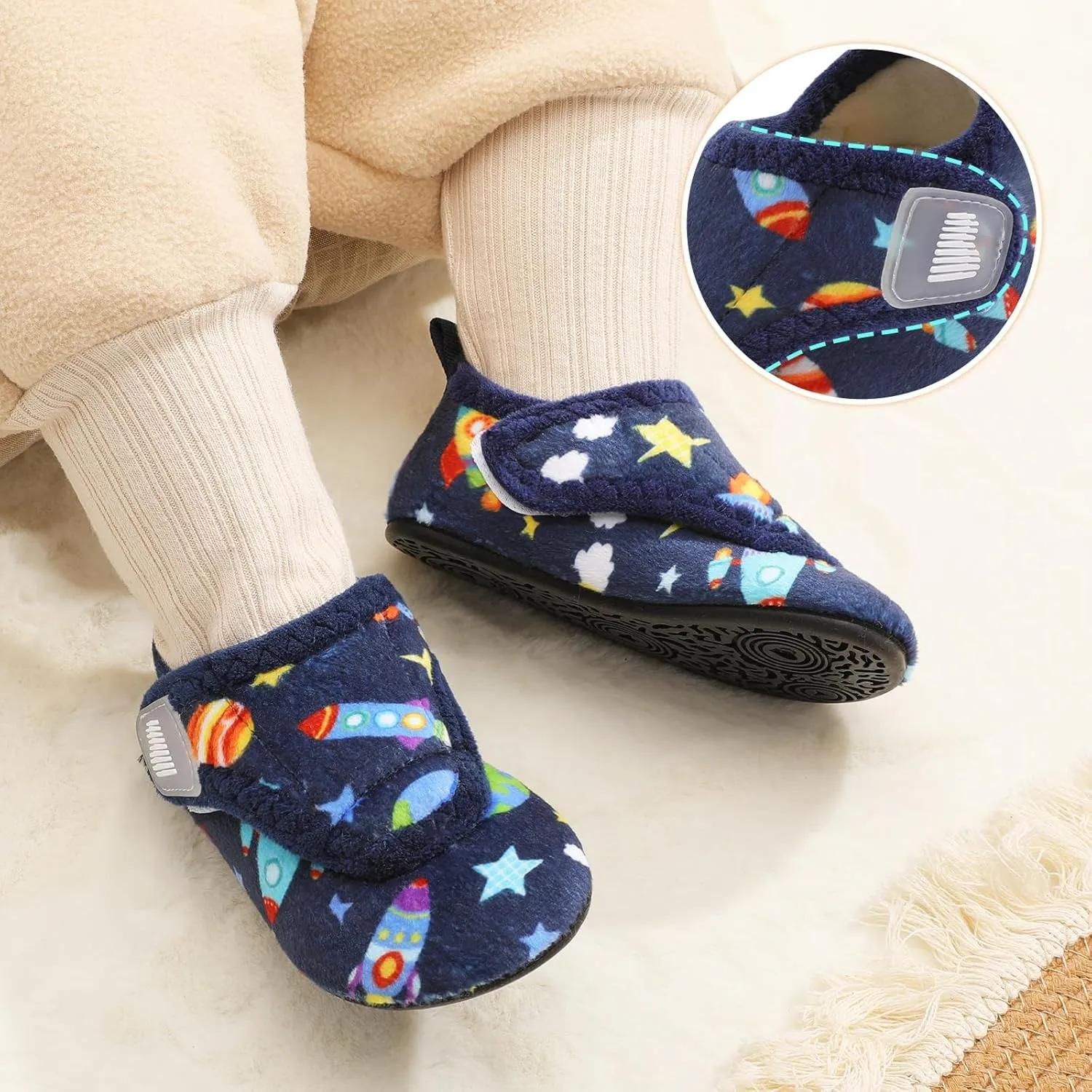 BARERUN Toddler Slippers Boys Girls House Shoes Warm Kids Slippers With Non-Slip Rubber Sole Fuzzy Cozy Walking Shoes Indoor/Outdoor